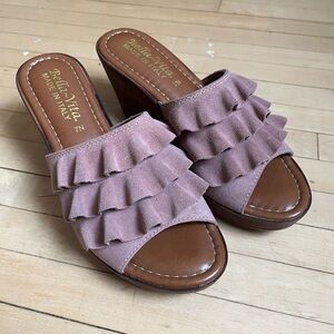 Bella Vita Rose Ruffle Suede Wedge Sandals